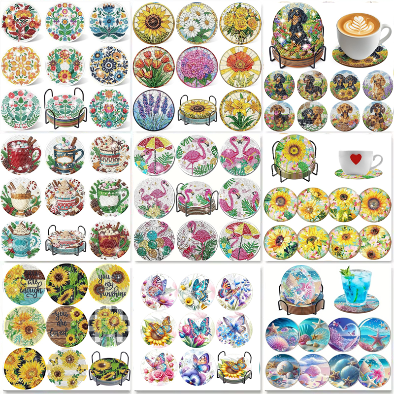 Resin Art Canvas - 8-piece set/Diamond painting coaster set with