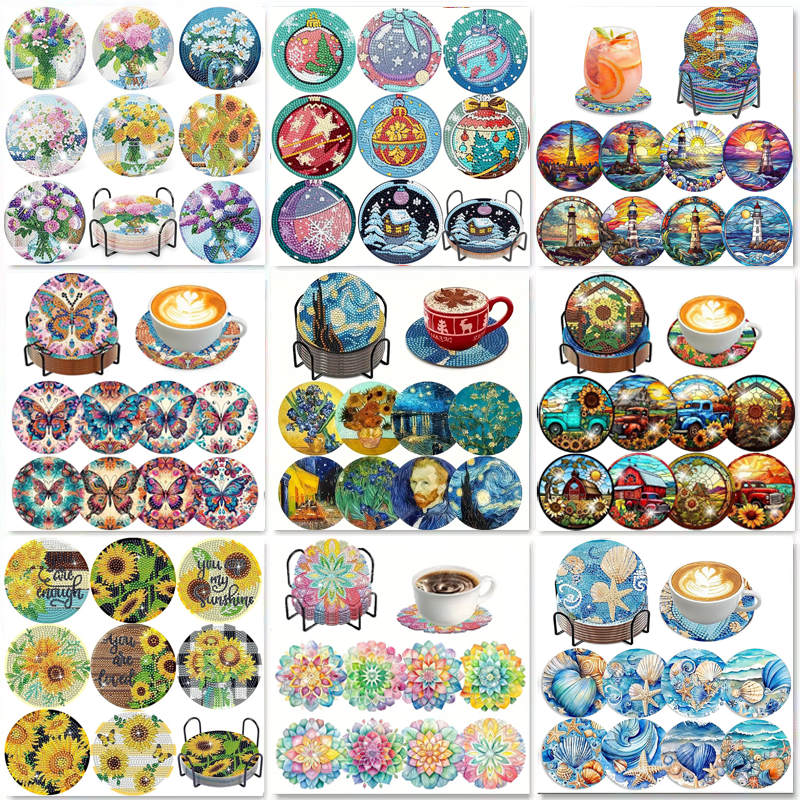 Resin Art Canvas - 8-piece set of diamond painting coasters