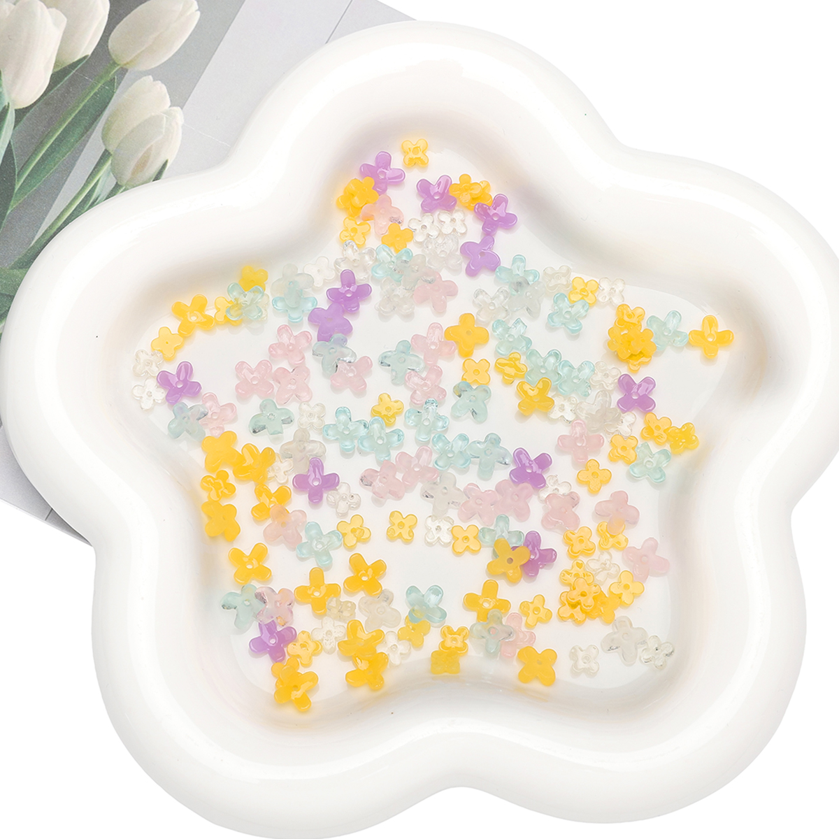 20pcs 5 7mm Resin 4 Petals Flo - Resin Art Flowers reseña y precio