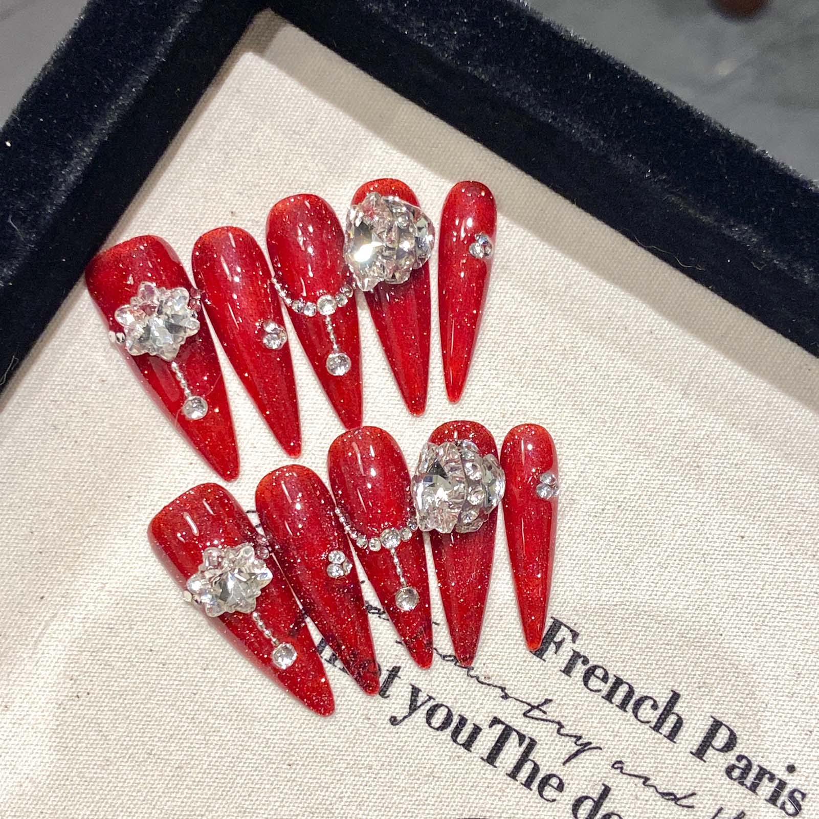 10pcs Handmade Red False Nails - Resin Art Flowers reseña y precio