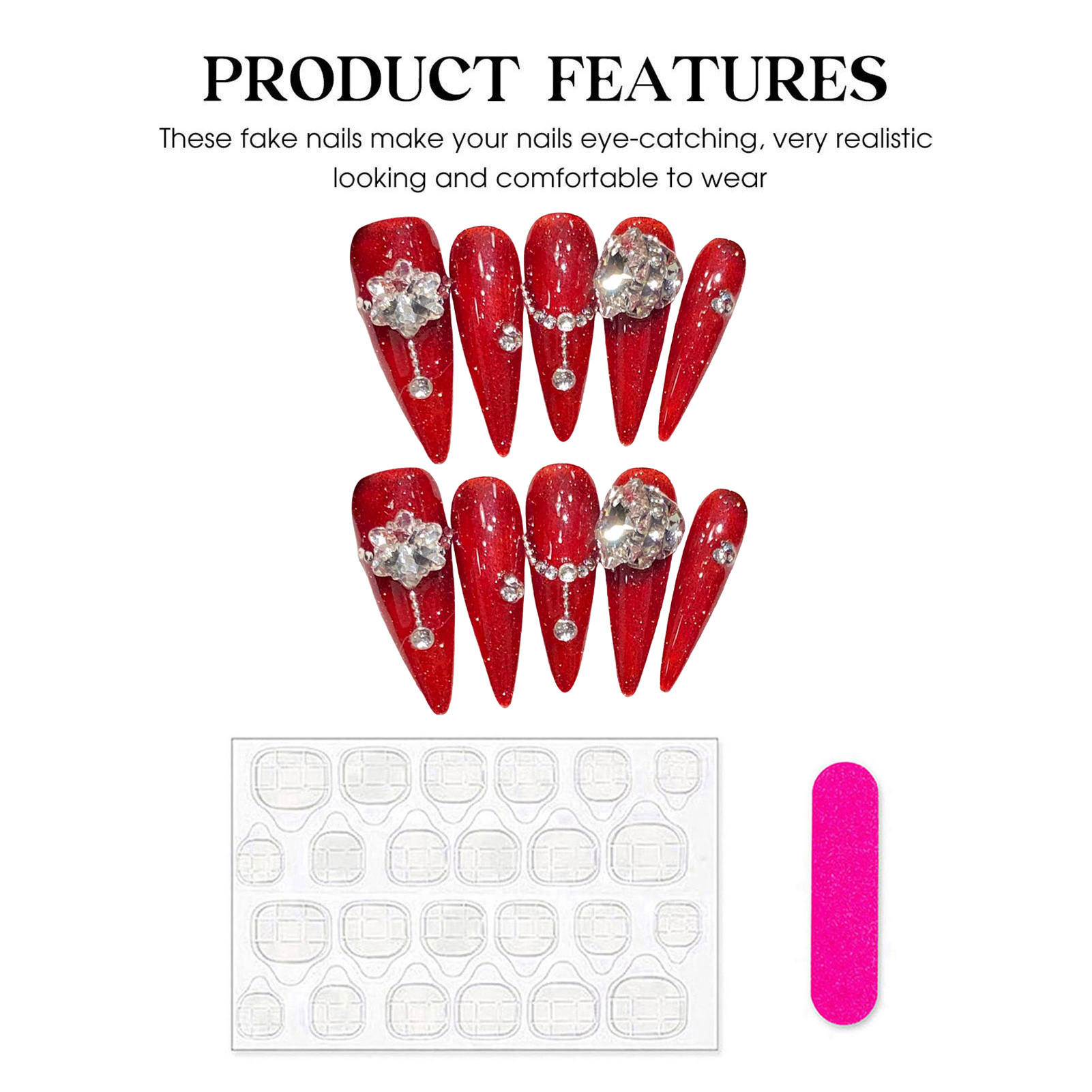 10pcs Handmade Red False Nails - Resin Art Flowers reseña y precio