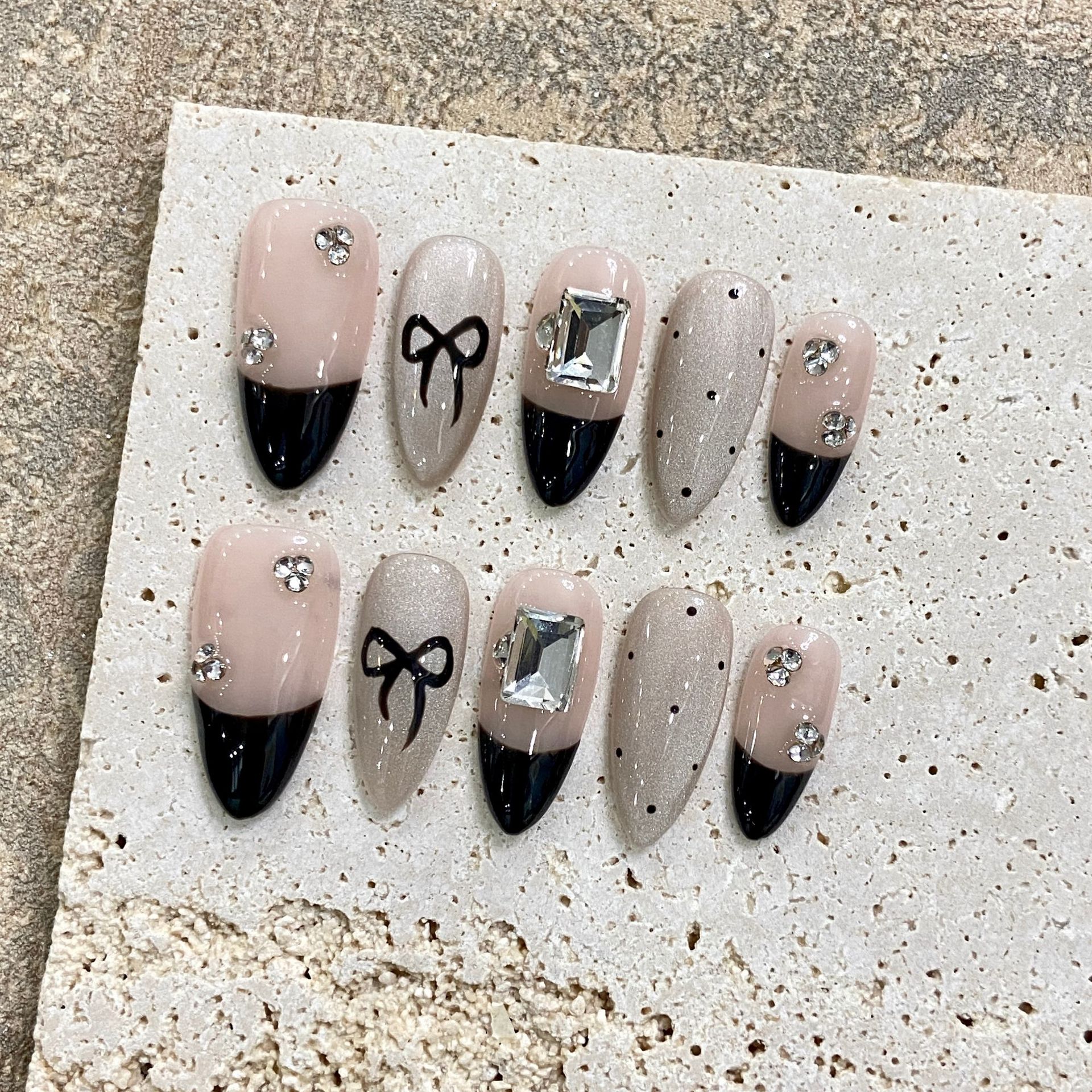 Handmade Press on Nails Black  - Resin Art Glitter reseña y precio