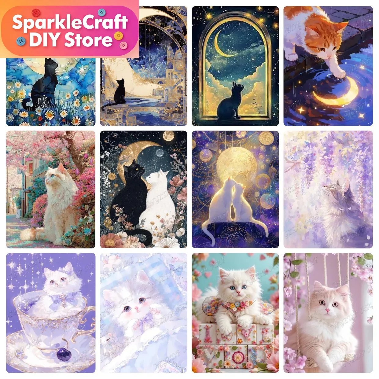 Animal Cat Moon Diamond Painti - Resin Art Canvas reseña y precio