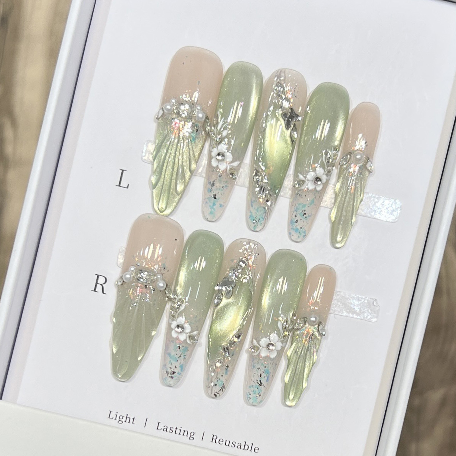 10pcs Long Almond Fake Nails T - Resin Art Flowers reseña y precio