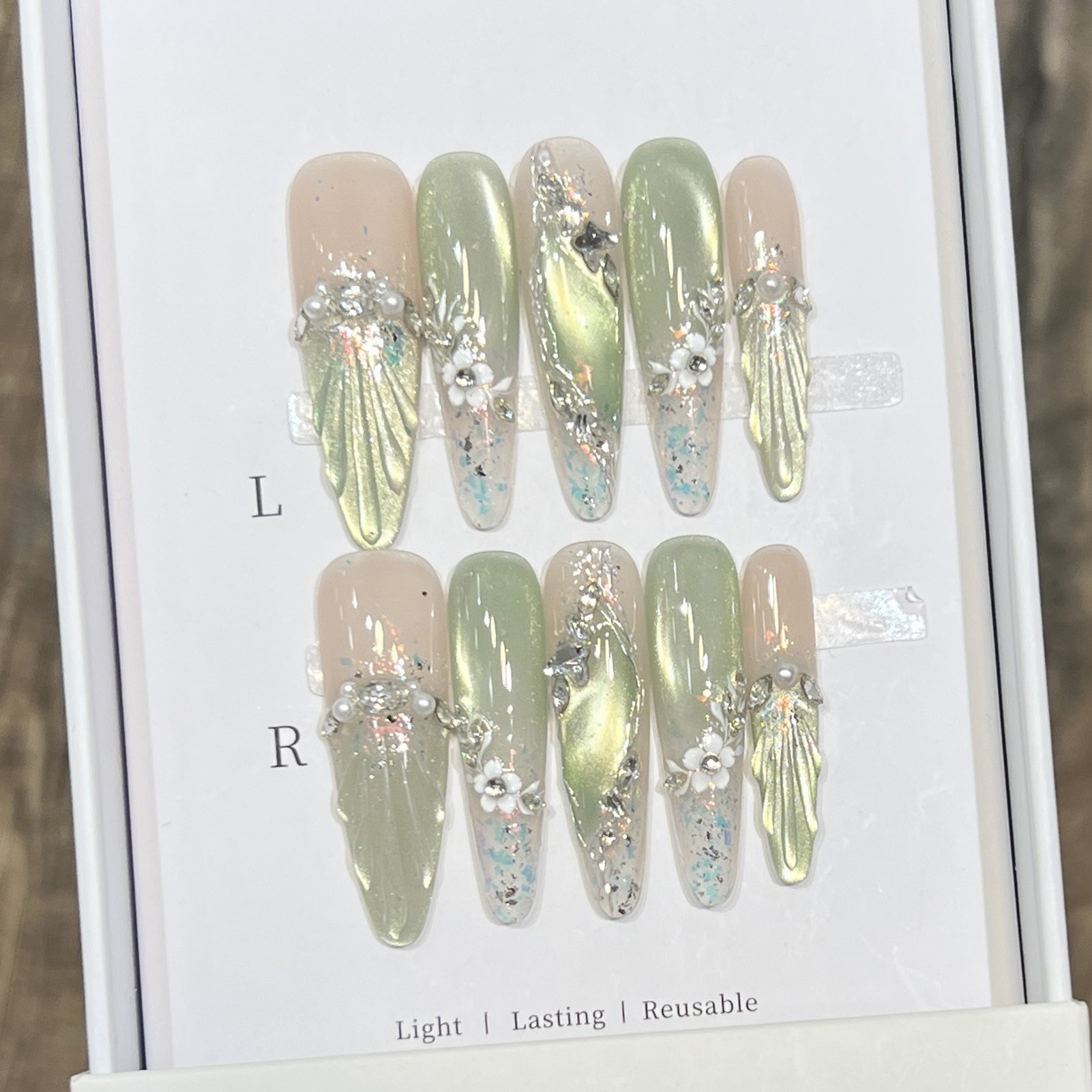 10pcs Long Almond Fake Nails T - Resin Art Flowers reseña y precio