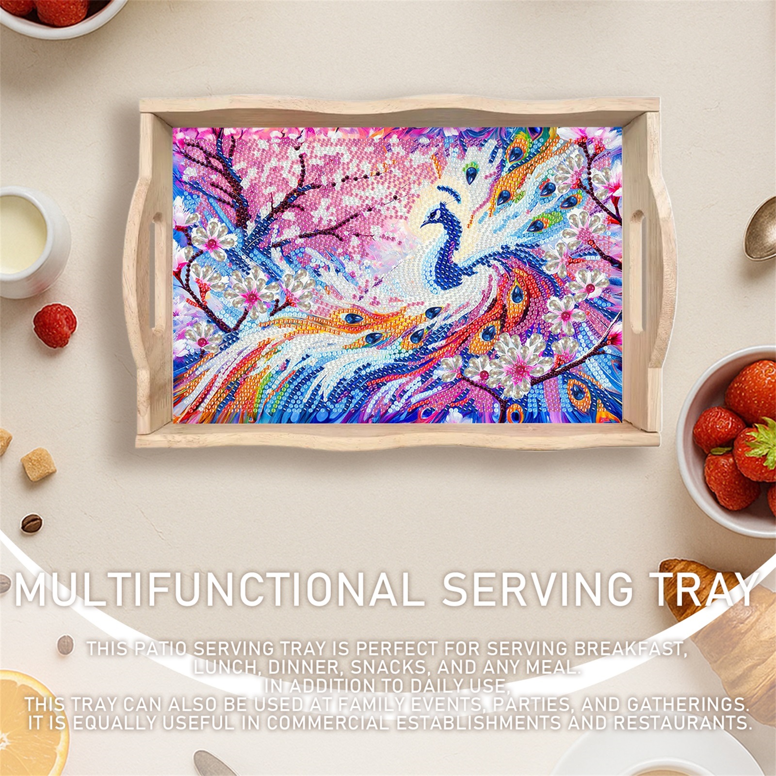 Wooden Peach Blossom Peacock 5 - Resin Art Wooden Tray reseña y precio