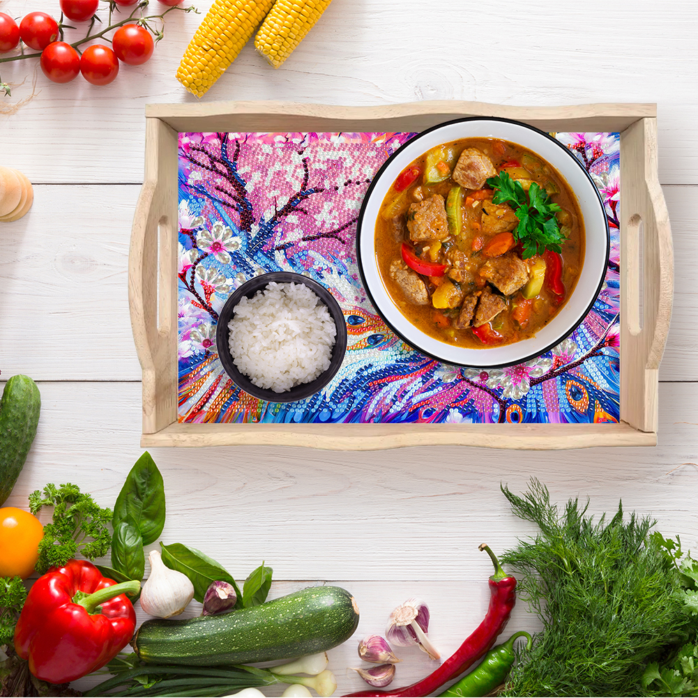 Wooden Peach Blossom Peacock 5 - Resin Art Wooden Tray reseña y precio