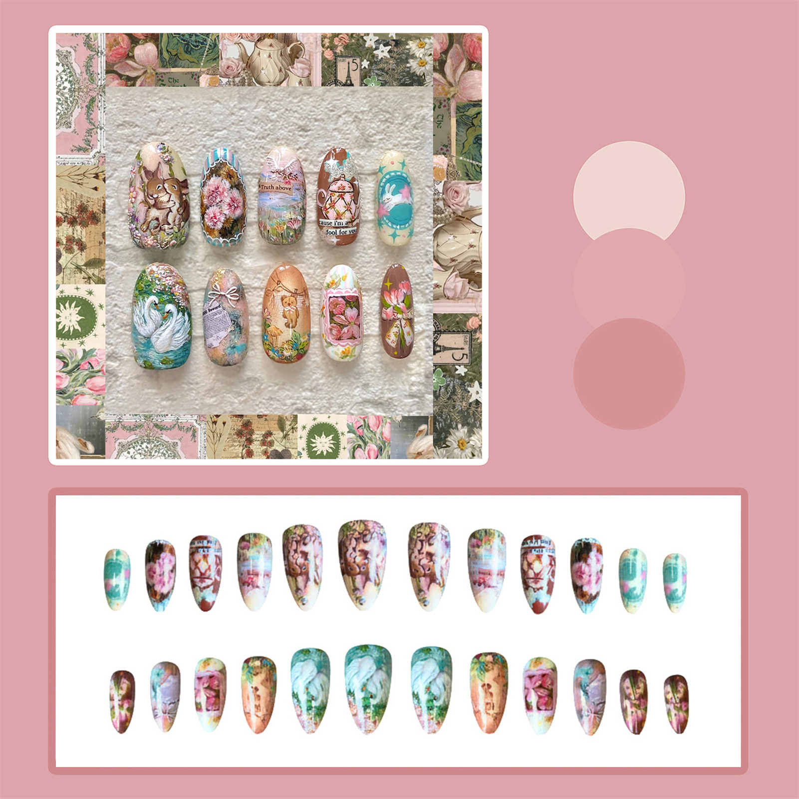 24pcs Vintage Garden Fake Nail - Resin Art Flowers reseña y precio