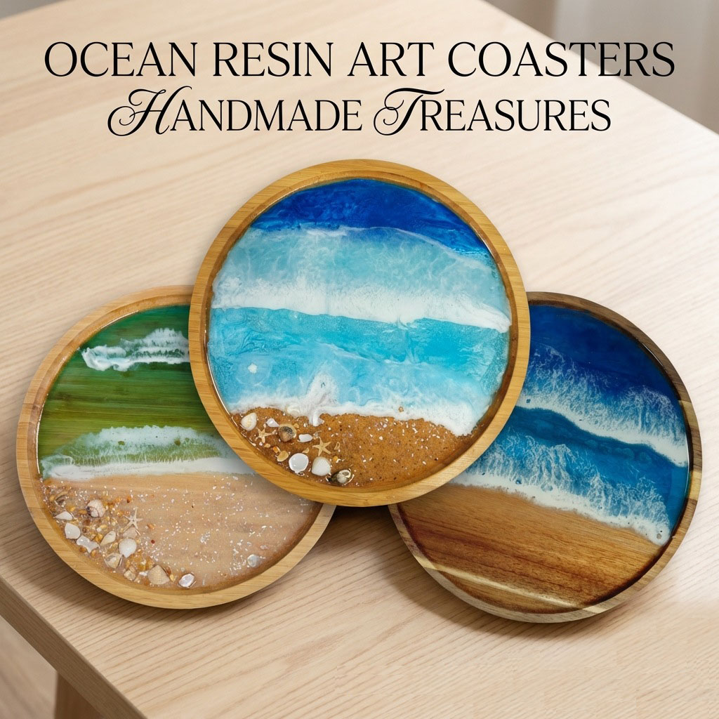 Wooden Serving Tray with Ocean - Resin Art Wooden Tray reseña y precio