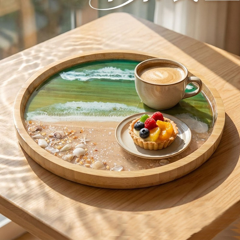 Wooden Serving Tray with Ocean - Resin Art Wooden Tray reseña y precio