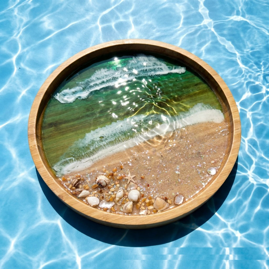 Wooden Serving Tray with Ocean - Resin Art Wooden Tray reseña y precio