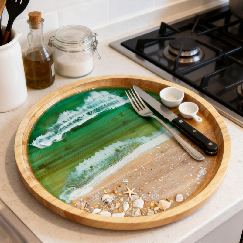 Wooden Serving Tray with Ocean - Resin Art Wooden Tray reseña y precio