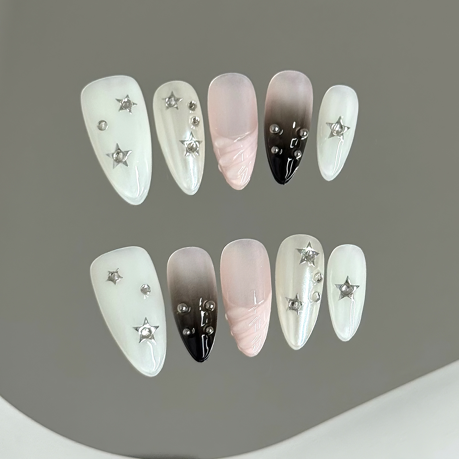 10pcs Almond Fake Nails Star G - Resin Art Glitter reseña y precio