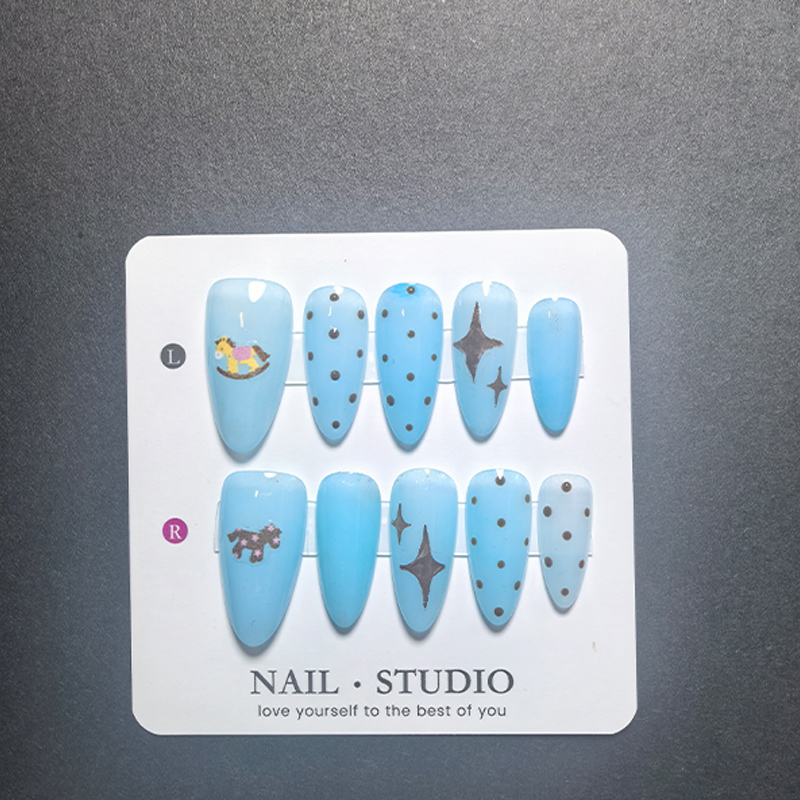 10Pcs Light Blue Press on Nail - Resin Art Glitter reseña y precio